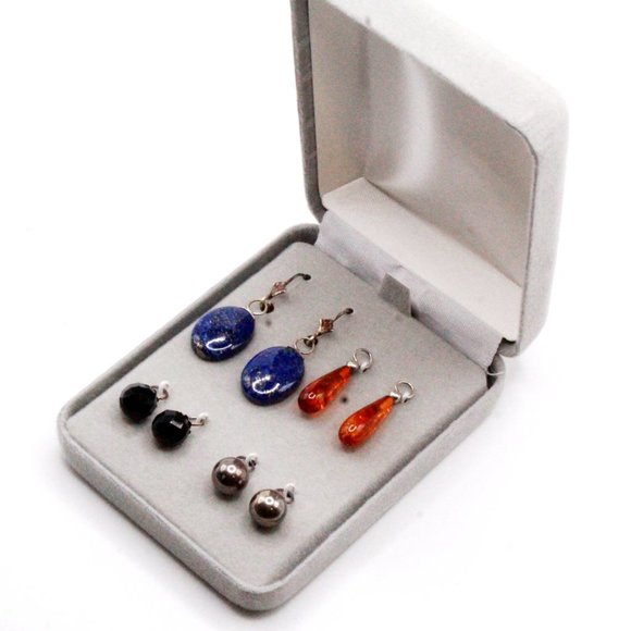 Sterling Silver Lapis Onyx Multi Stones Interchangeable NOS Dangle Drop Earrings - Picture 6 of 11